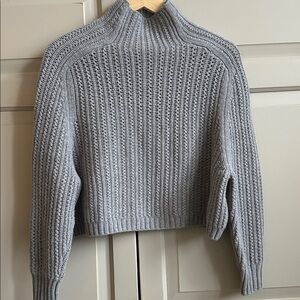 Madewell Pointelle Stitch Merino wool Mockneck pewter grey sweater.